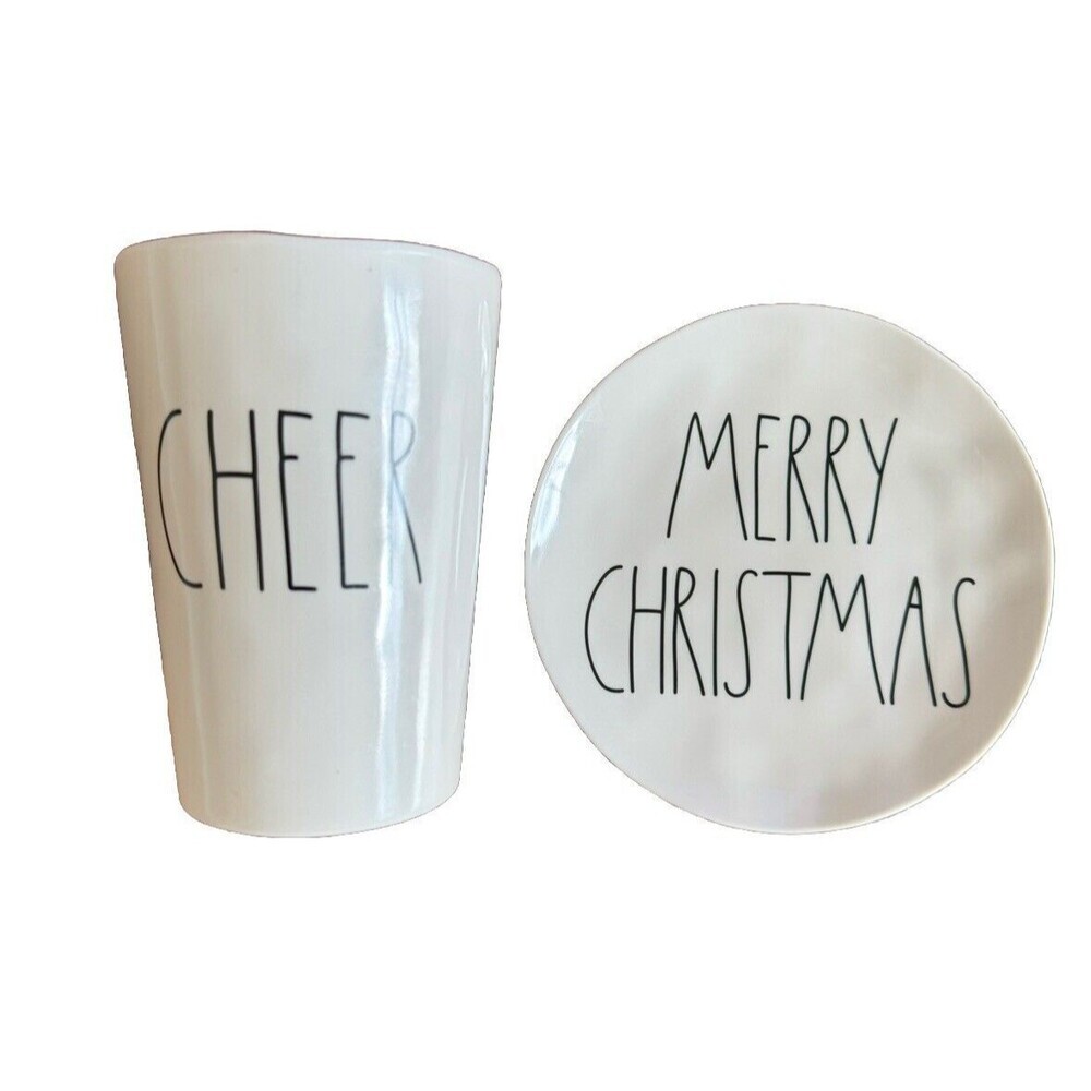 Rae Dunn New Melamine Plate Cup Merry Xmas Cheer Tumbler Set